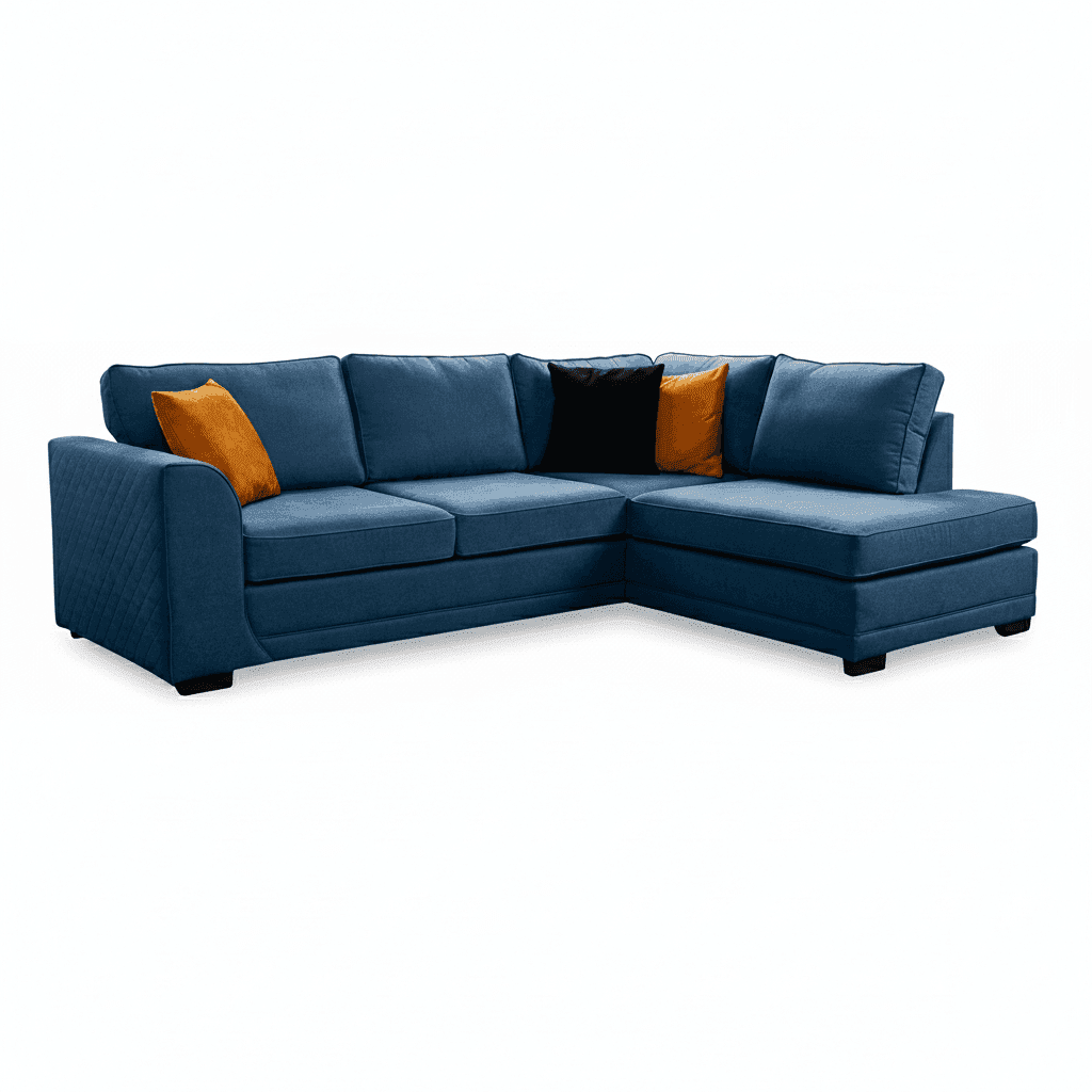 The Orka Corner Sofa in Blue woven fabric