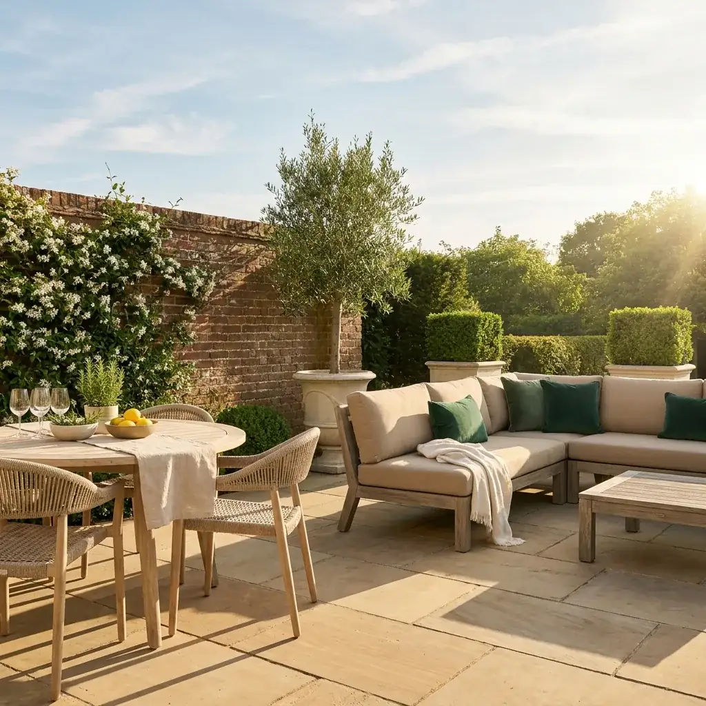 The Marbella Garden Sofa Set styled for evening drinks